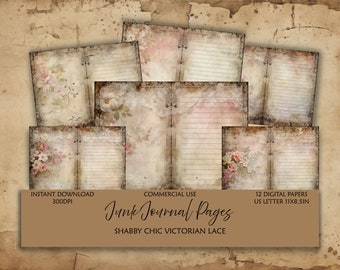 Victorian Lace Shabby Chic Junk Journal pages- Digital Paper-Commercial Use-US Letter-Scrapbook-background art-Pages-Paper Craft