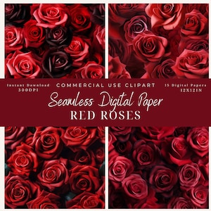 Red Roses Seamless Digital Paper Clipart, Floral Patterns-rose backgrounds ,mothers day, Commercial Use, Valentine's Day, Floral backgrounds