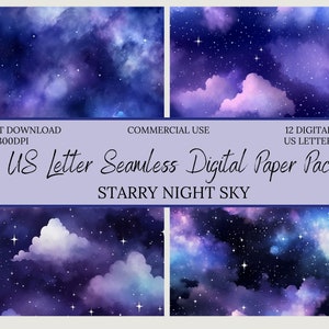 Sterrennacht naadloze digitale papier clipart-sterrenstelsel sterren patroon-commercieel gebruik-us brief-patronen-scrapbook-achtergrond kunst-aquarel