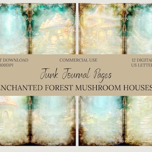 Fairy Mushroom House Floresta Encantada Junk Journal Pages-Uso comercial-US Letter-Scrapbook-background -Paper Crafts-suprimentos-Papel digital