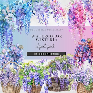 Wisteria Clipart | Paper Craft | Digital Download | Wisteria Floral Clip Art | Flower Frame | Wedding Clipart | Wisteria Watercolor| Purple