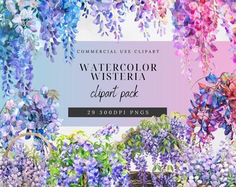 Wisteria Clipart | Paper Craft | Digital Download | Wisteria Floral Clip Art | Flower Frame | Wedding Clipart | Wisteria Watercolor| Purple