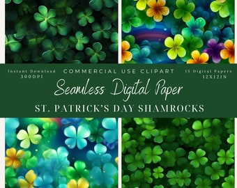 Papier cyfrowy Shamrock Rainbow Seamless: Dzień Świętego Patryka (12 x 12 cali)