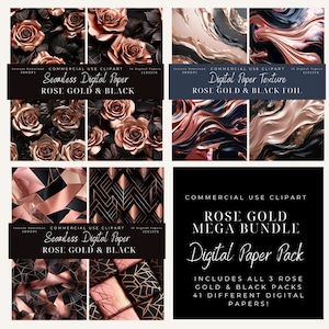 Rose Gold & Schwarz Digitales Papier Clipart Mega Bundle-Rose Gold metallic Texturen-Kommerzielle Nutzung-Scrapbook-Rosen-Folie-Muster-Hintergrund Art