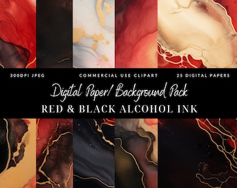 Alcoholinkt rood en zwart textuur-digitale papers-papier Craft Supplies-scrapbooking-junk Journal-Valentijnsdag clip art-achtergrondkunst