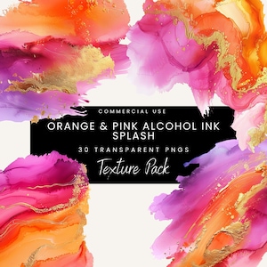 Tinta álcool rosa quente e laranja com respingos de aquarela textura -PNG Clipart-Tinta líquida- Clip Art- Elementos de design- scrapbooking-Convites