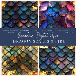 Dragon Scales Digital Paper: Iridescent Fire Texture Clipart (Commercial Use)