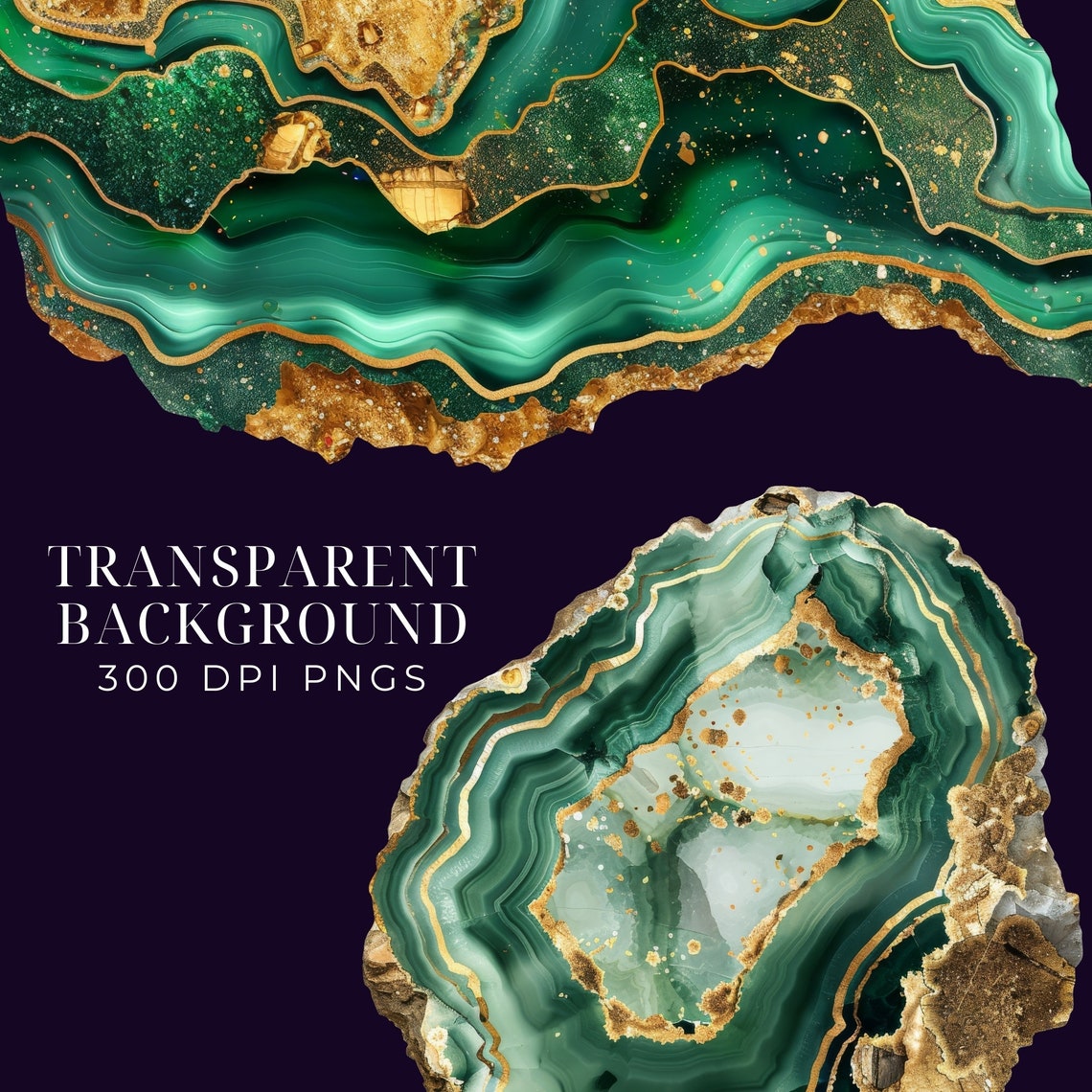 Emerald Green Geode Clipart: Gold Glitter Gemstone Art (digital ...