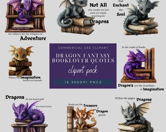 Dragon Fantasy Booklover Quotes Clipart PNG 300DPI- Reading-Fantasy bookshelf-Commercial Use- sublimation-gifts for readers-Books