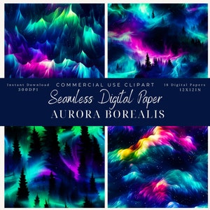 Aurora Borealis Nordlichter nahtlose digitales Papier Clipart-kommerzielle Nutzung-12x12in-digitale Papier Muster-Scrapbook-Hintergrund Kunst