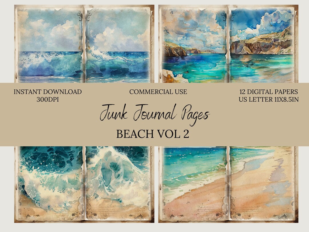 Beach Junk Journal Papers-commercial Use-us Letter-ocean Waves-by the ...