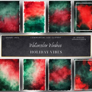 Red & Green Watercolor Digital Papers-Christmas Holiday Backgrounds-Paper Craft Supplies-Scrapbooking-Junk Journal-invitation background