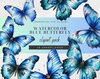 Watercolor Blue Butterfly Clipart: Spring & Summer PNG (Digital Download)