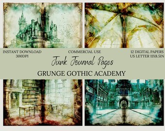 Junk Journal Gothic Castle Digital Paper-Dark Academy Fantasy-Commercial Use-US Letter-Scrapbook-background art-Crafts-supplies-Grunge