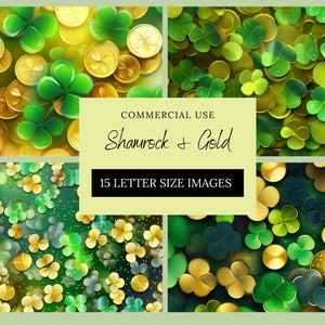 May include: A digital paper pack with 15 images of shamrocks and gold coins. The images are perfect for creating St. Patrick's Day crafts, cards, and invitations.