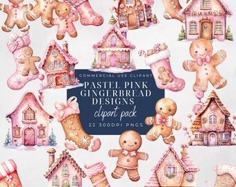 Pastel Gingerbread House Clipart: Watercolor Holiday PNG (Digital Download)