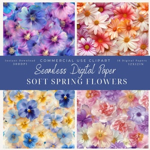 Frühlingsblumen-Muster-nahtlose digitales Papier Clipart-kommerzielle Nutzung-12x12in-digitale Papiermuster-Florals-Scrapbook-Hintergrundkunst