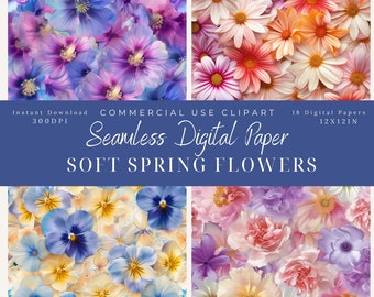 Colorful Spring Flower Pattern Seamless Digital Paper Clipart-Commercial Use-12x12in-digital paper patterns-Florals-Scrapbook-background art