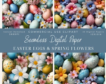 Easter Eggs & Spring Flowers Seamless Digital Paper (Digital Download)
