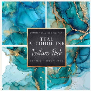 Teal, Blue, Green Alcohol Ink Texture papel digital Clipart-JPEG-Commercial Use-12x12in-patterns-Scrapbook-background art-Metallic-marble
