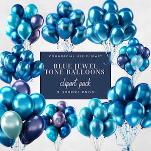 Blue Balloon Clipart Party Balloons- 300DPI PNG-Invites-Birthday Cards-Prints-Commercial Use-Graphics for party invites- party clip art