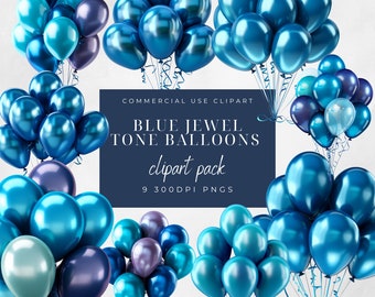 Clipart de globo en tono joya azul: Gráficos para invitaciones de fiesta (Descarga digital)