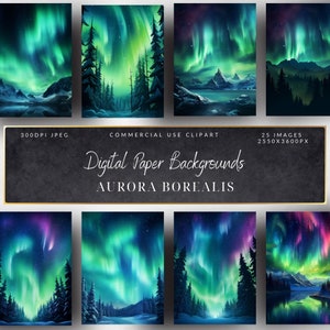 Northern Lights Digital Paper Clipart-Backgrounds-Paper Craft Supplies-Scrapbooking-Junk Journal-Background Art-invitation background