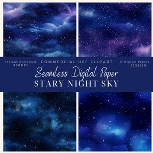 Stary Night Sky naadloze digitale papier Clipart-Galaxy stars patroon-commercieel gebruik-12 x 12 in-digitale papieren patronen-Scrapbook-achtergrondkunst