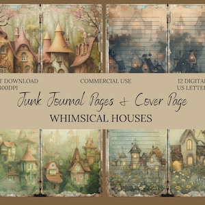 Whimsical Houses Junk Journal Digital Paper-Commercial Use-US Letter Size-Scrapbook-background art-Pages-Paper Crafts-supplies-digi kit