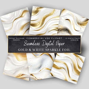 Gold Sparkle Seamless Digital Texture- Commercial Use, Digital background Digital Paper-Scrapbooking-White and Gold Smooth Metallic