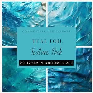 Teal & Silver Foil Texture Clipart: Commercial Use (JPEG, 12x12in)