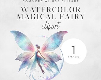 Watercolor Magical Fairy Clipart-single image-Fantasy Clipart 300DPI Watercolor Style PNG Transparent background- Sublimation-commercial use