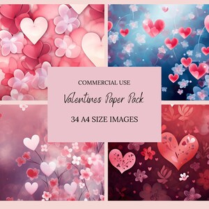 Valentine Hearts & Flower Background A4 - Digital Papers-Craft Supplies-Scrapbooking-Junk Journal Elements-Commercial Use-Valentine clipart