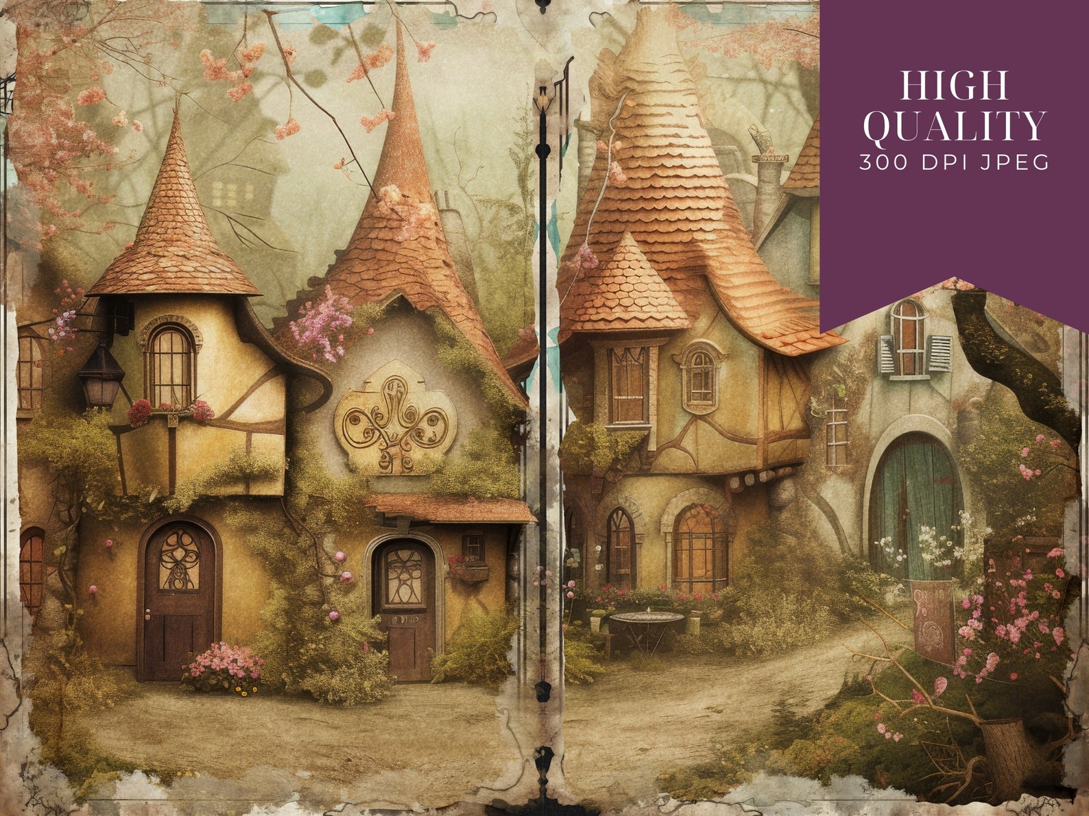 Whimsical Houses Junk Journal Digital Paper-commercial Use-us Letter ...