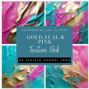 Gold, Teal & Pink Texture Clipart Pack -JPEG Images - Commercial Use-12x12in-digital paper-Scrapbook, design elements-Background Clip Art