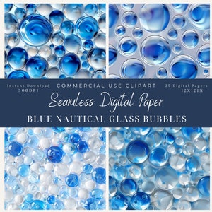 Burbujas de vidrio azul Patrones de papel digital sin costuras-Uso comercial-Álbum de recortes-arte de fondo-Azul náutico-Textura vidriosa-Iridiscente-metálico