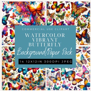 Acquerello Butterfly Garden carta digitale-primavera sfondo Clipart-farfalle colorate-uso commerciale -12x12in-Scrapbook-arte di sfondo