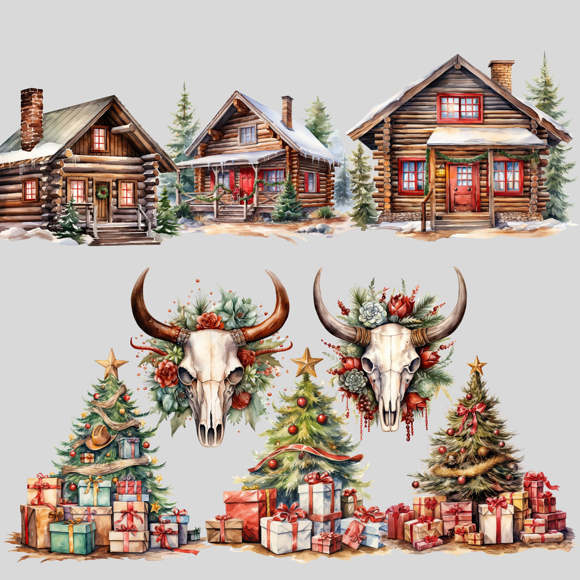 Watercolor Western Christmas Clipart Pack western Santa Cowboy Santa