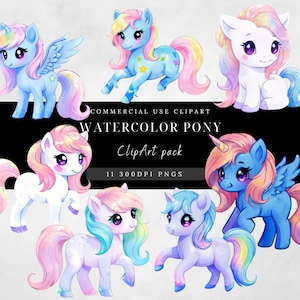 Aquarell Pastell Pony Clipart: Regenbogen Einhorn Pegasus (Kommerzielle Nutzung)