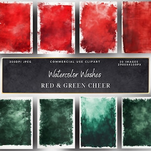 Red & Green Watercolor Digital Papers-Christmas Holiday Backgrounds-Paper Craft Supplies-Scrapbooking-Junk Journal-invitation background