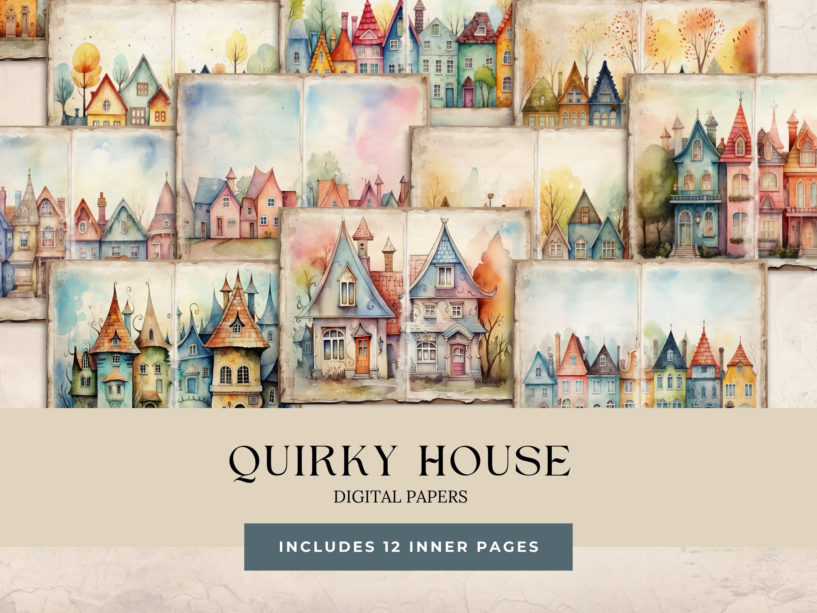 Quirky Whimsical House Digital Paper Junk Journal Pages-scrapbook ...