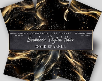 Gold Sparkle Seamless Digital Paper-Black & Gold Glitter-JPEG Images-Commercial Use -Scrapbook-background clip art- design element