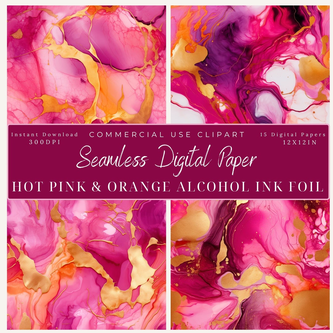 Hot Pink, Orange & Gold Foil Seamless Digital Paper Clipart-metallic ...