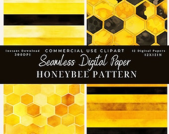 Honeycomb Bee Digital Paper: Watercolor Seamless Pattern (Digital Download)