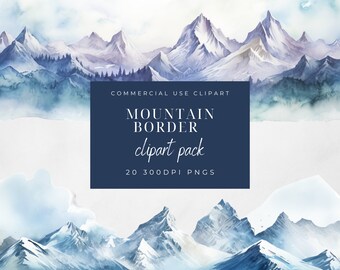 Snowy Mountain Border Clipart-PNG 300DPI Files- Watercolor Winter Mountains-Winter landscape-Winter Background-Mountain Scenery Clip Art