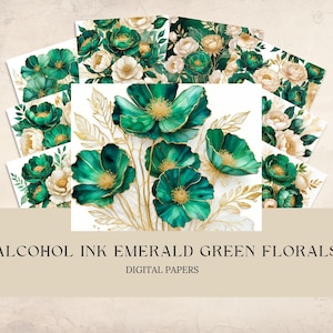 Emerald Green and Gold Alcohol Ink Digital Papers-Commercial Use-US Letter Size digital-Scrapbook-background art-Junk Journal Pages-Crafts