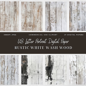 White Wash Tablones de grano de madera Papel digital rústico US Letter clipart, textura, fondo de madera, Uso comercial, Scrapbooking digital-grunge