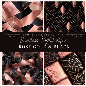 Schwarz und Rose Gold nahtlose Muster, Digital Papier Clipart, Folien-Muster, Rose Gold funkeln Hintergrund, kommerzielle Nutzung, Digital Scrapbooking