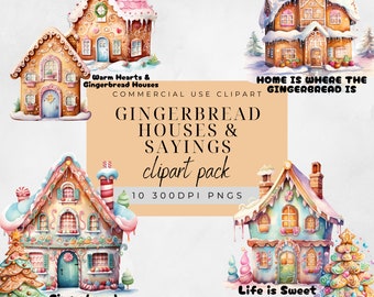 Pastel Gingerbread House Clipart: Watercolor Holiday PNG (Digital Download)