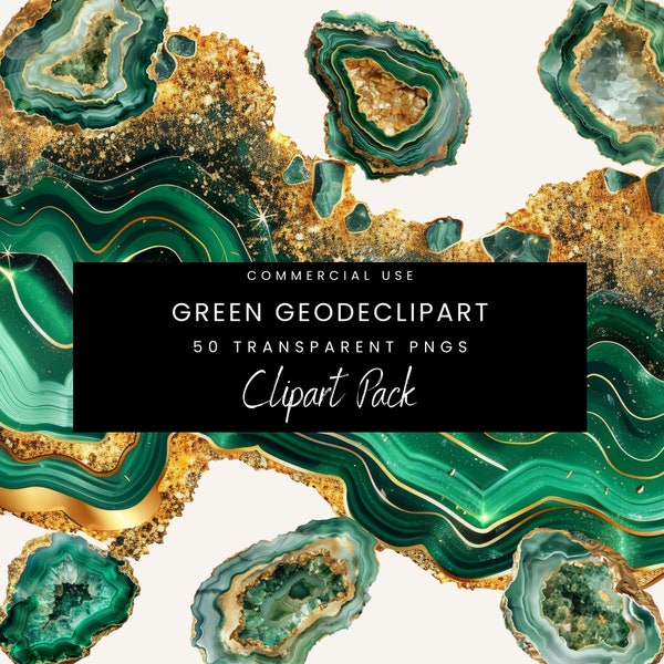 Geode Clipart | Digital Download | Emerald Green Crystals | Commercial Use | Gemstone | Glitter| Agate | Border Texture | Background Art